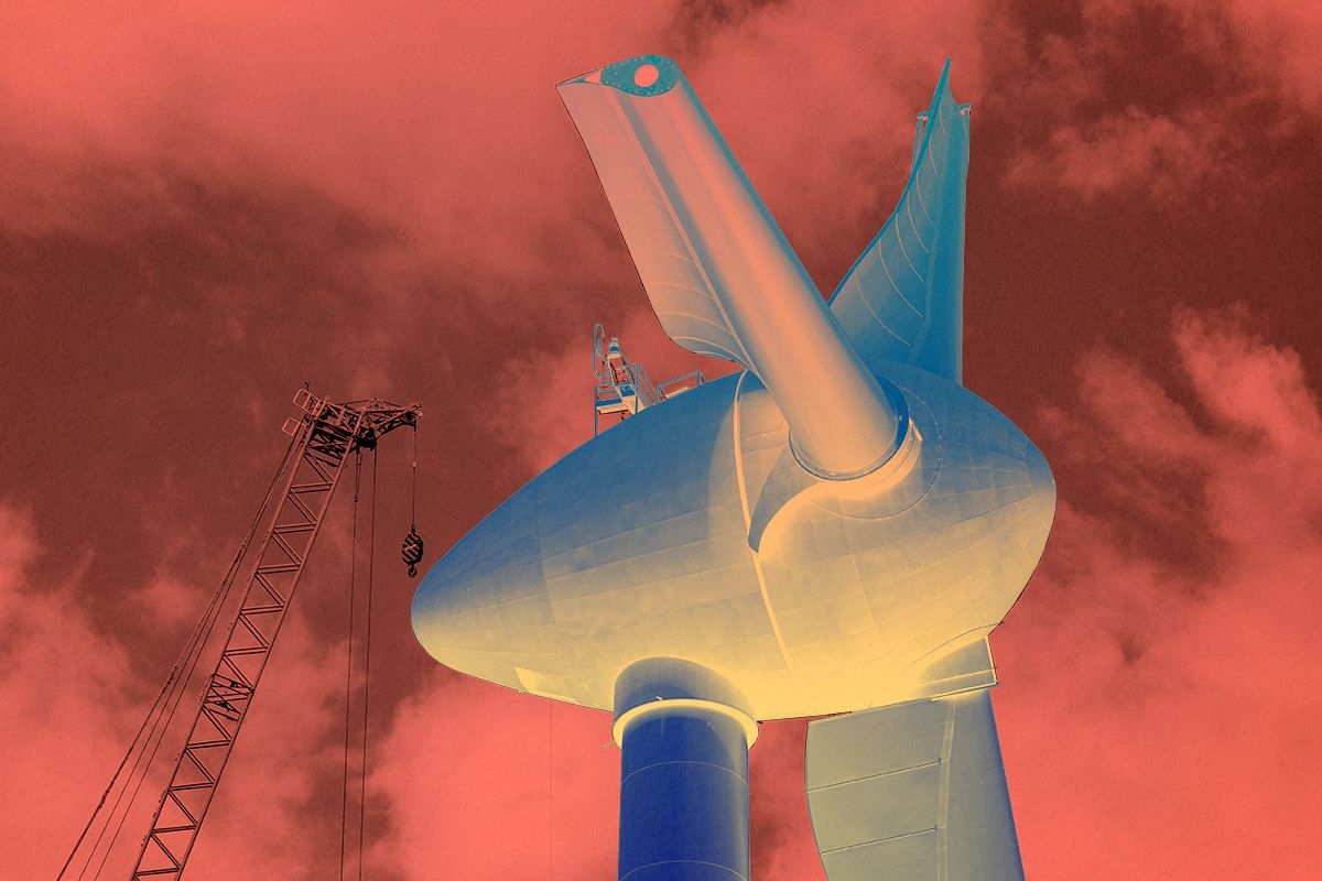 Wind turbines being built.