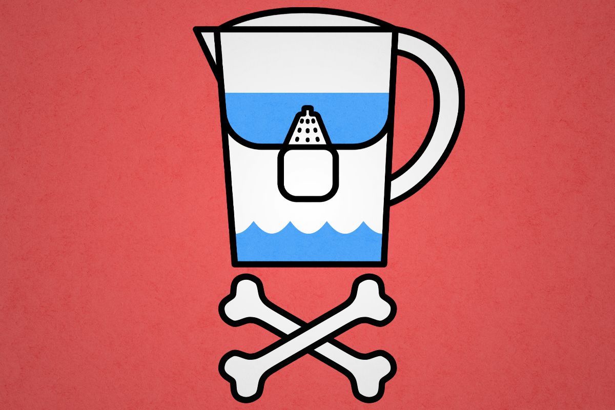 A Brita filter as a skull.