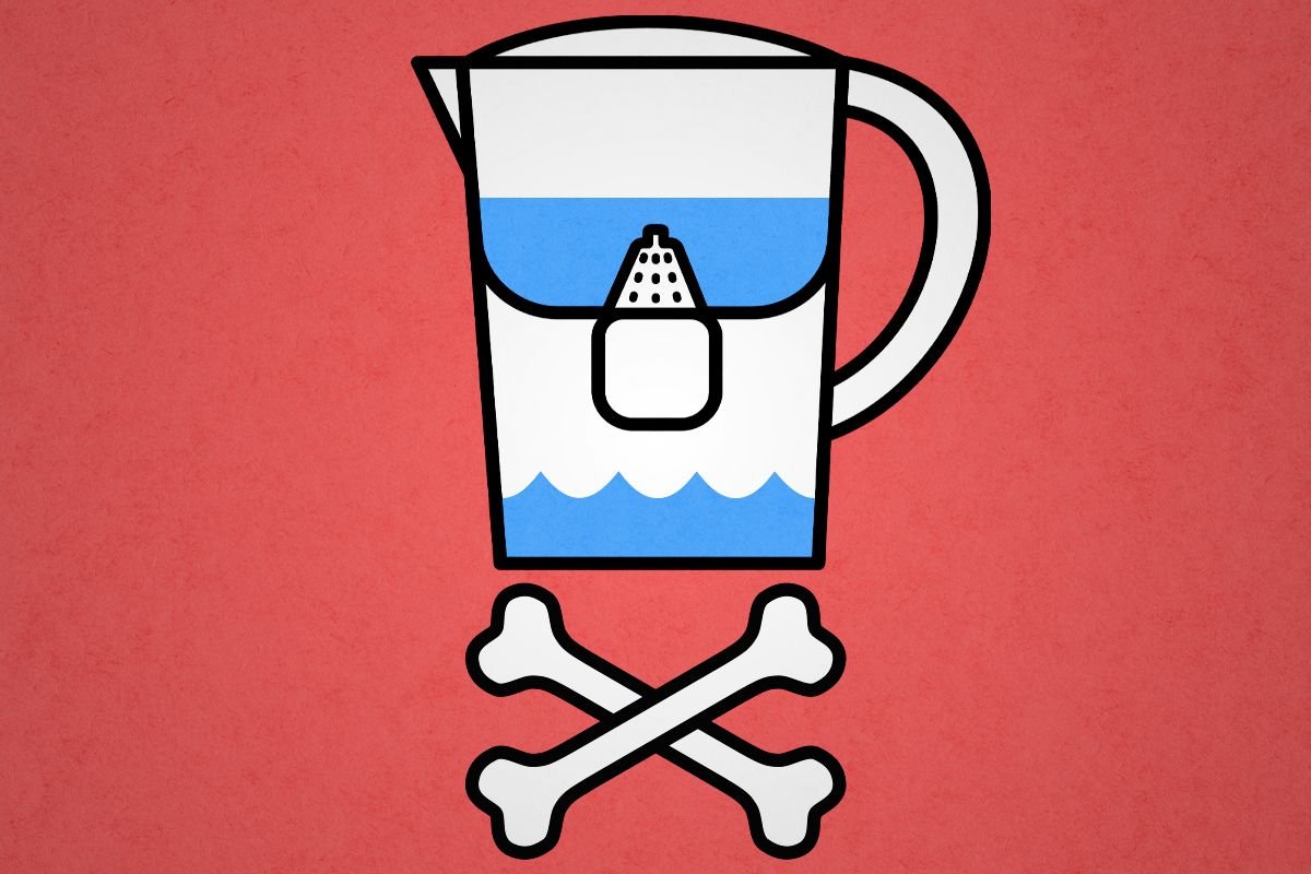 A Brita filter as a skull.