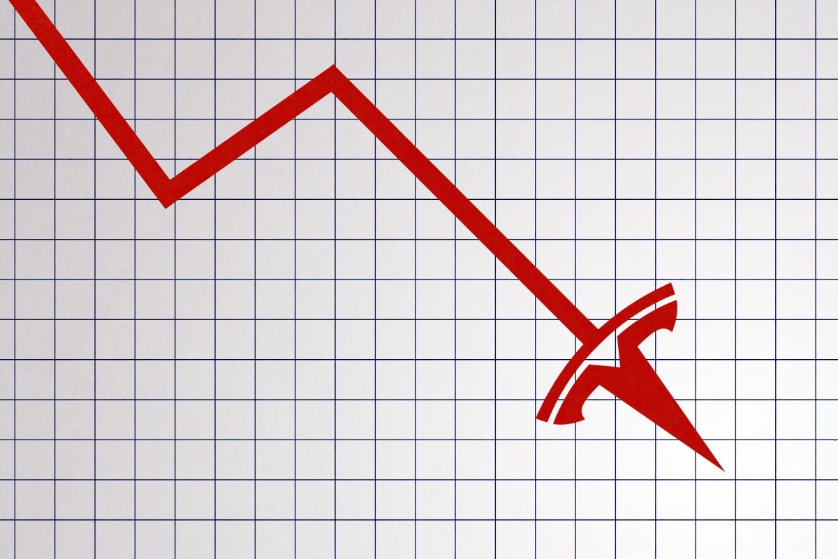 A Tesla logo as a graph arrow.