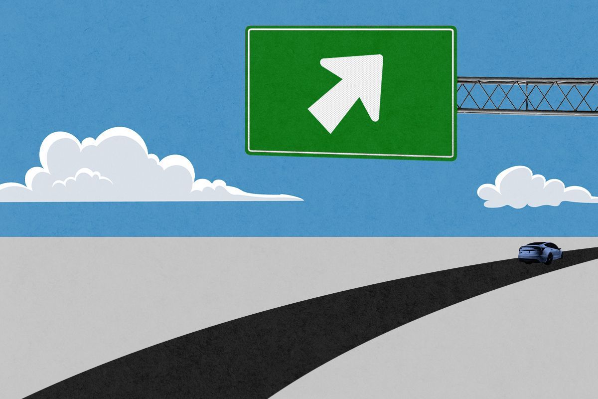 A Tesla taking an exit.