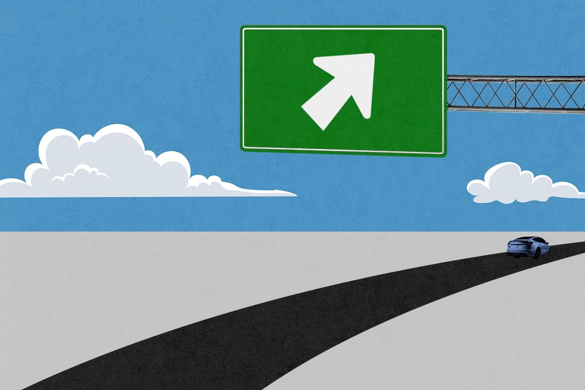 A Tesla taking an exit.