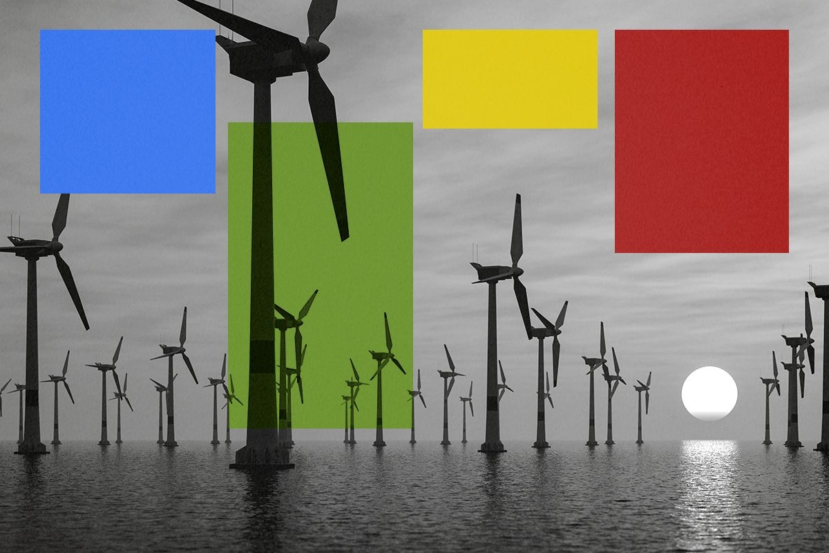 Offshore wind turbines.