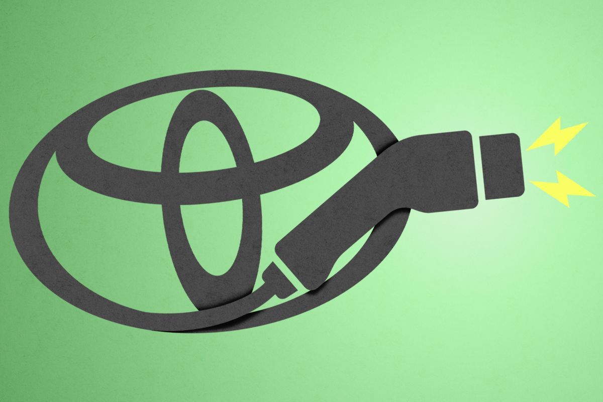 The Toyota logo and an EV charger.
