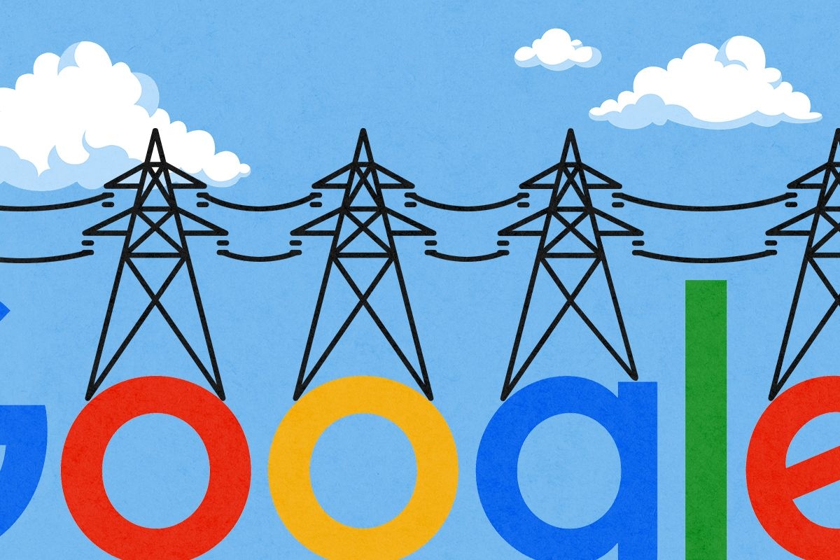 The Google logo and power lines.