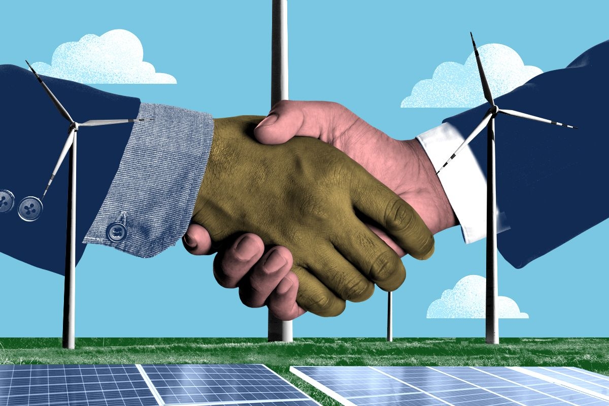 A handshake and clean energy.