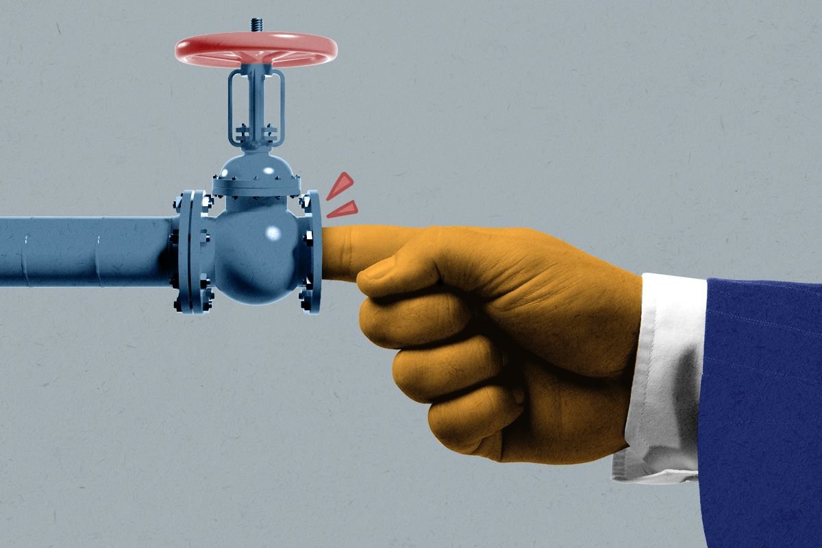 Trump jamming an oil pipeline.