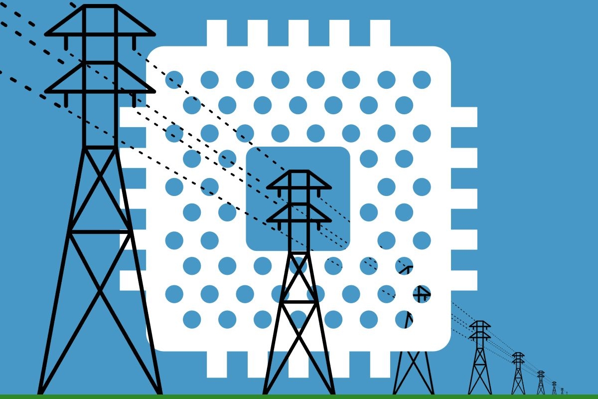 Power lines and a microchip.