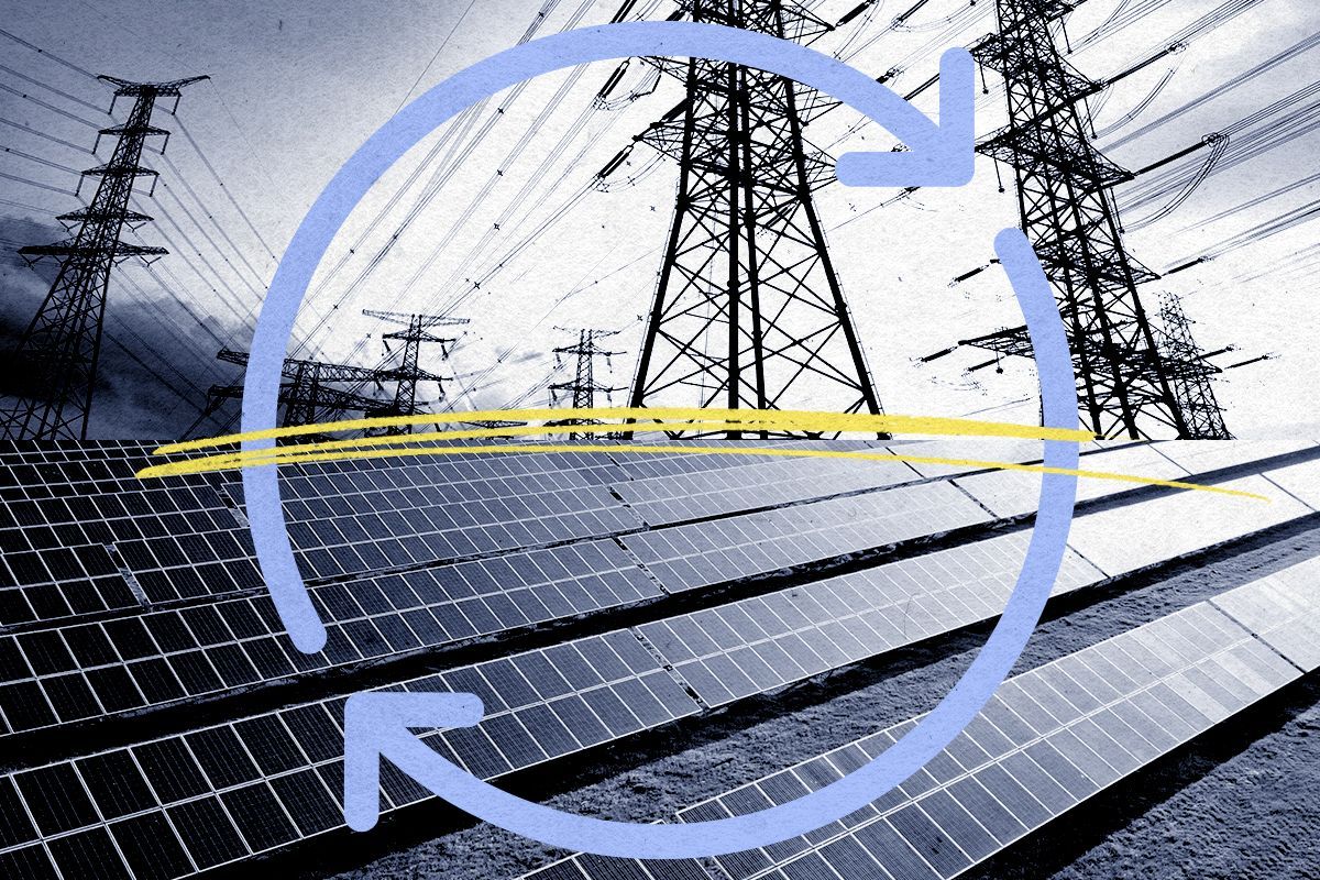 Power lines and solar panels.