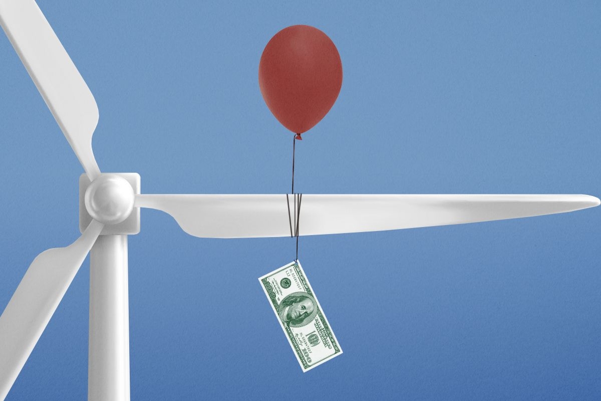 Inflation tied up on a wind turbine.