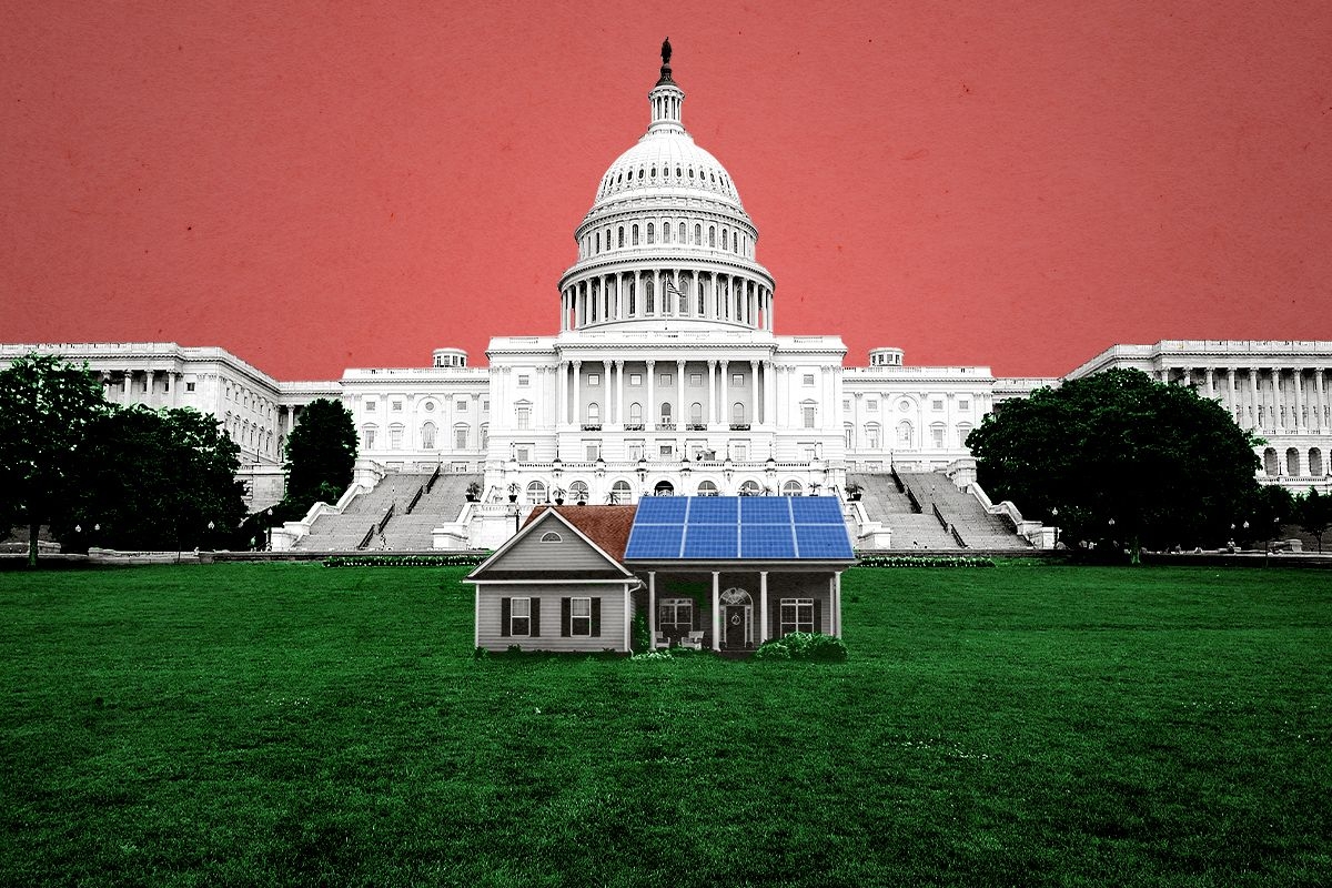 The Capitol and a house with solar panels.