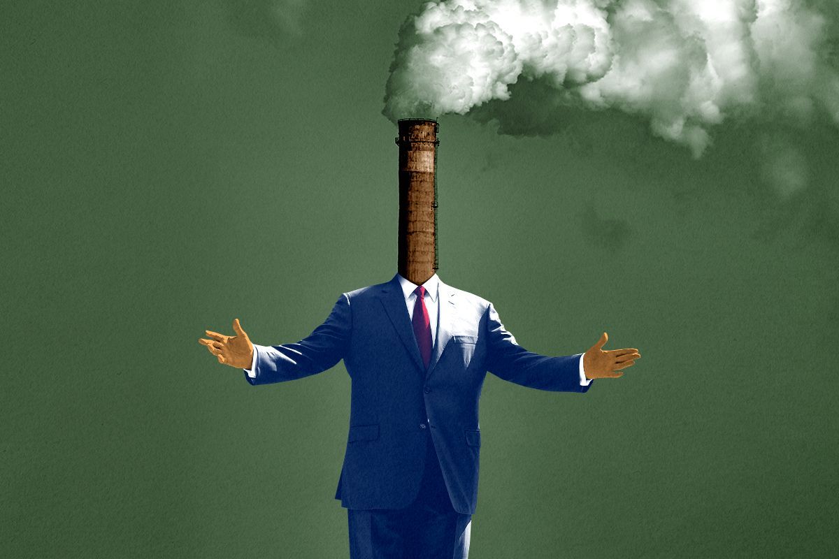 Donald Trump with a smokestack head.