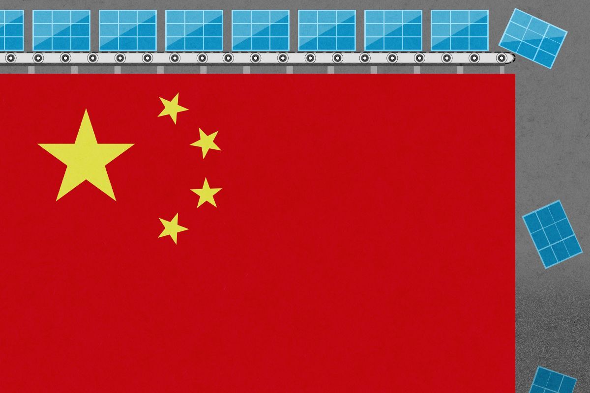 The Chinese flag and solar panels.