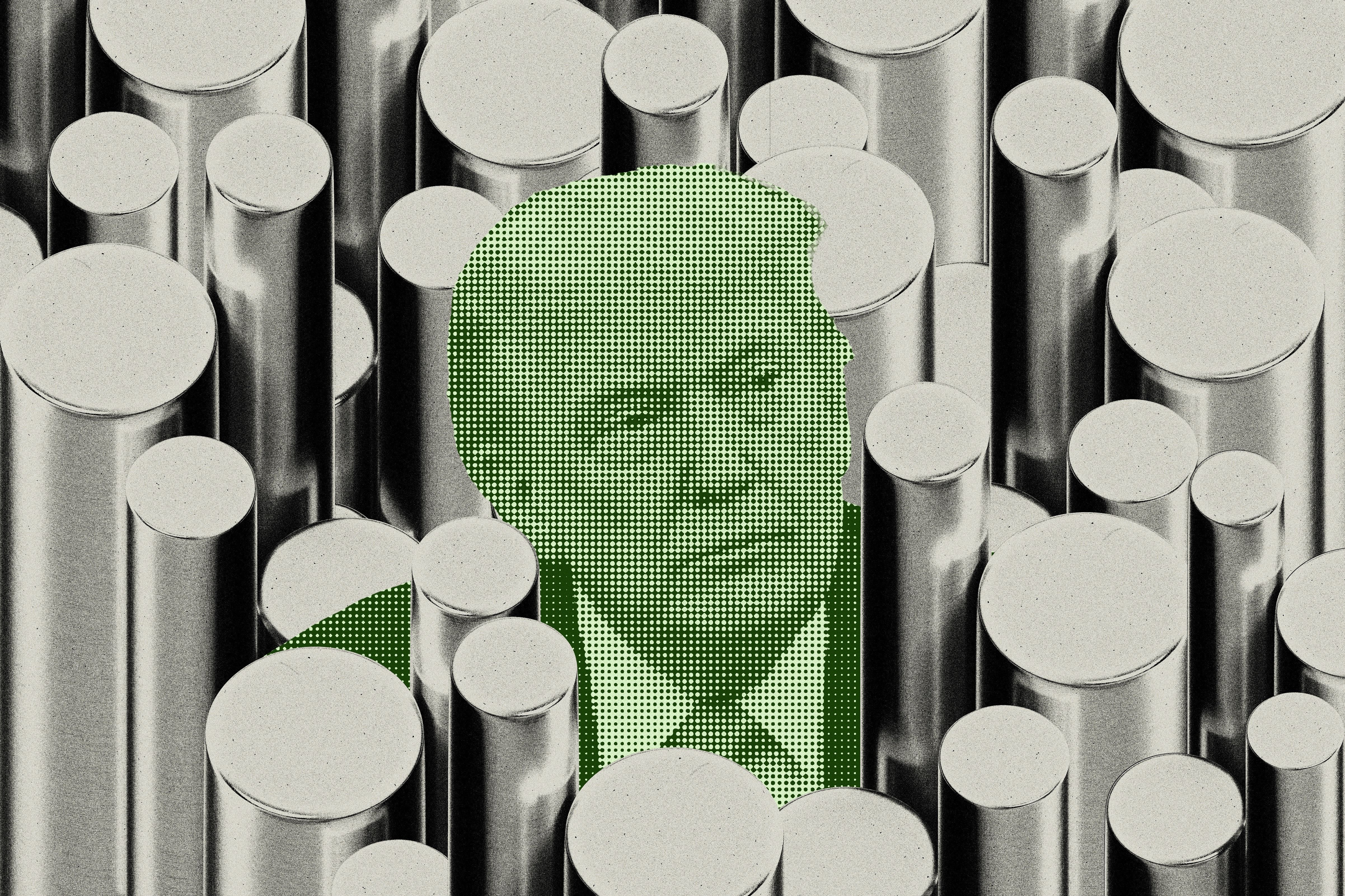 Trump surrounded by steel bars.