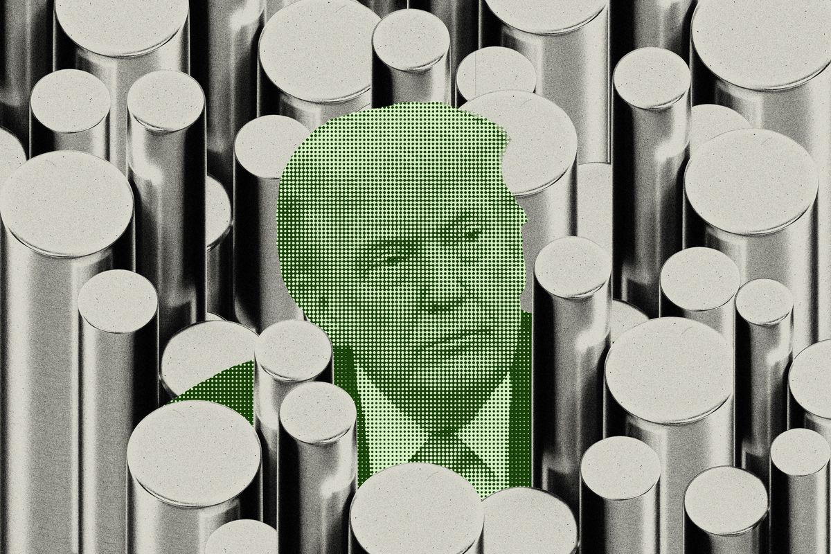 Trump surrounded by steel bars.