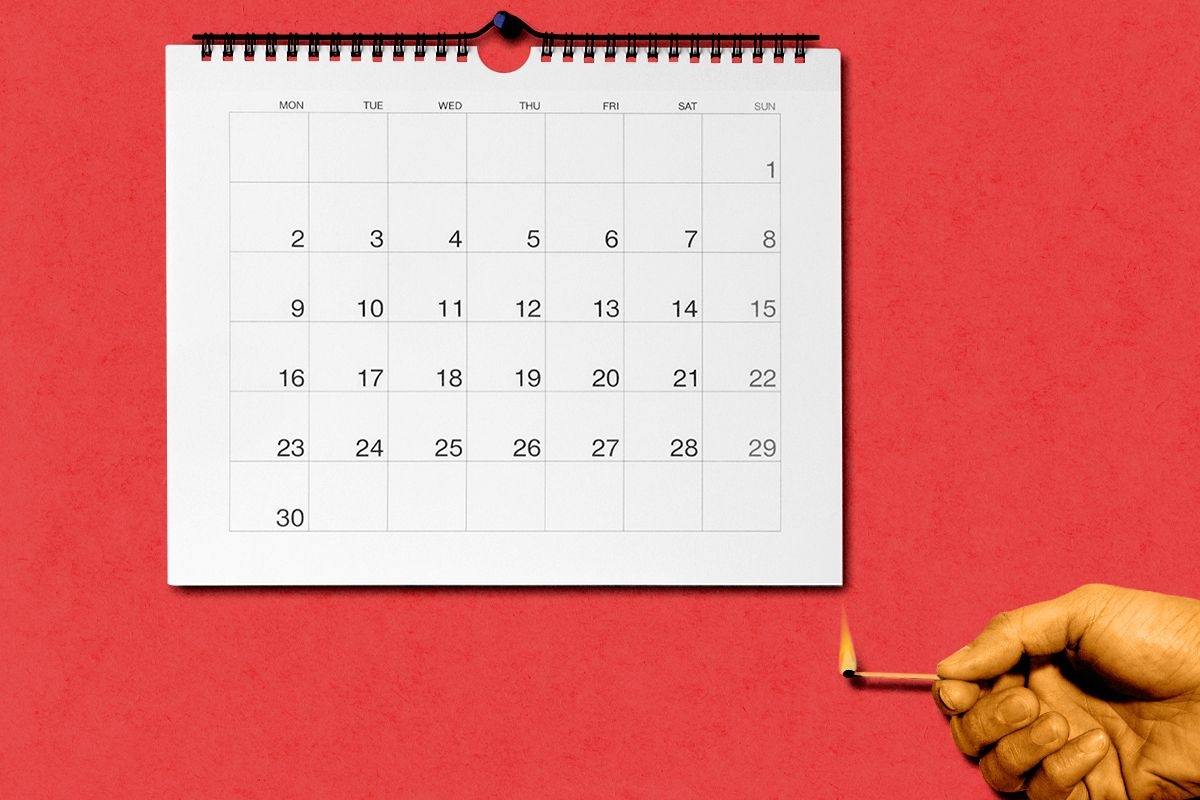 Trump burning a calendar.