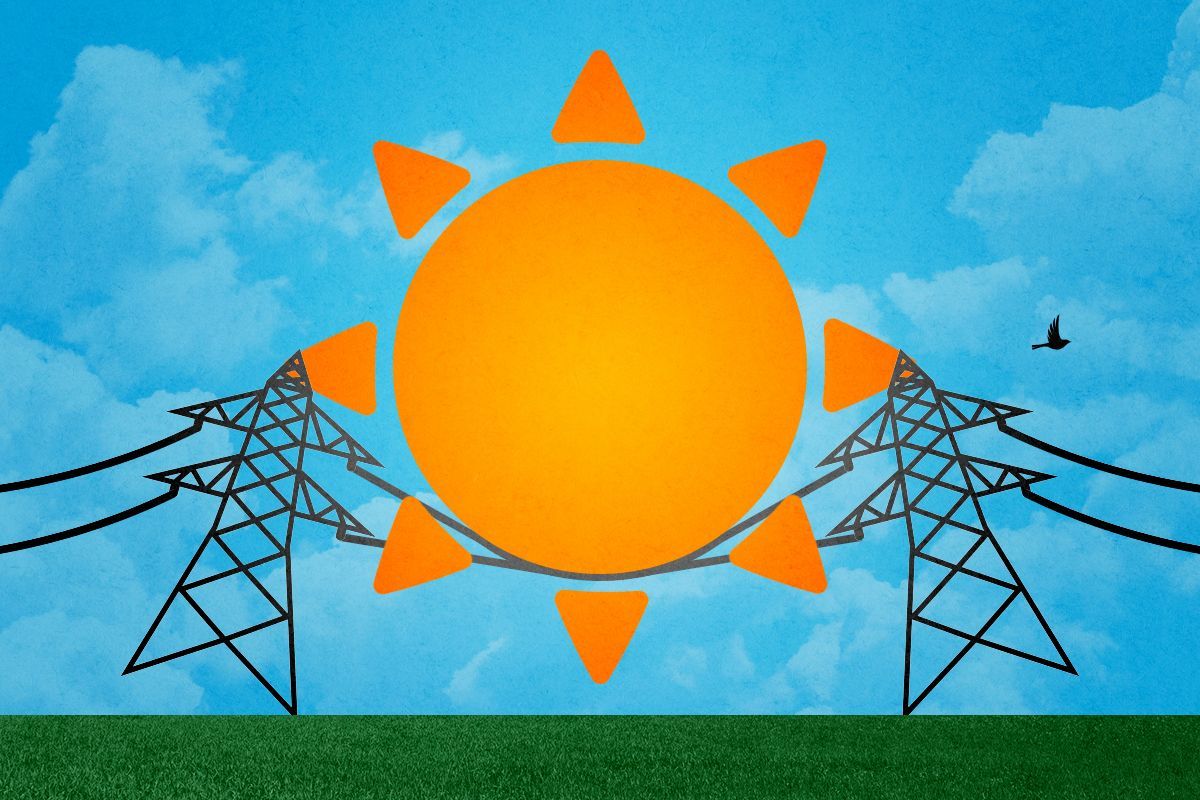 A sun bending power lines.