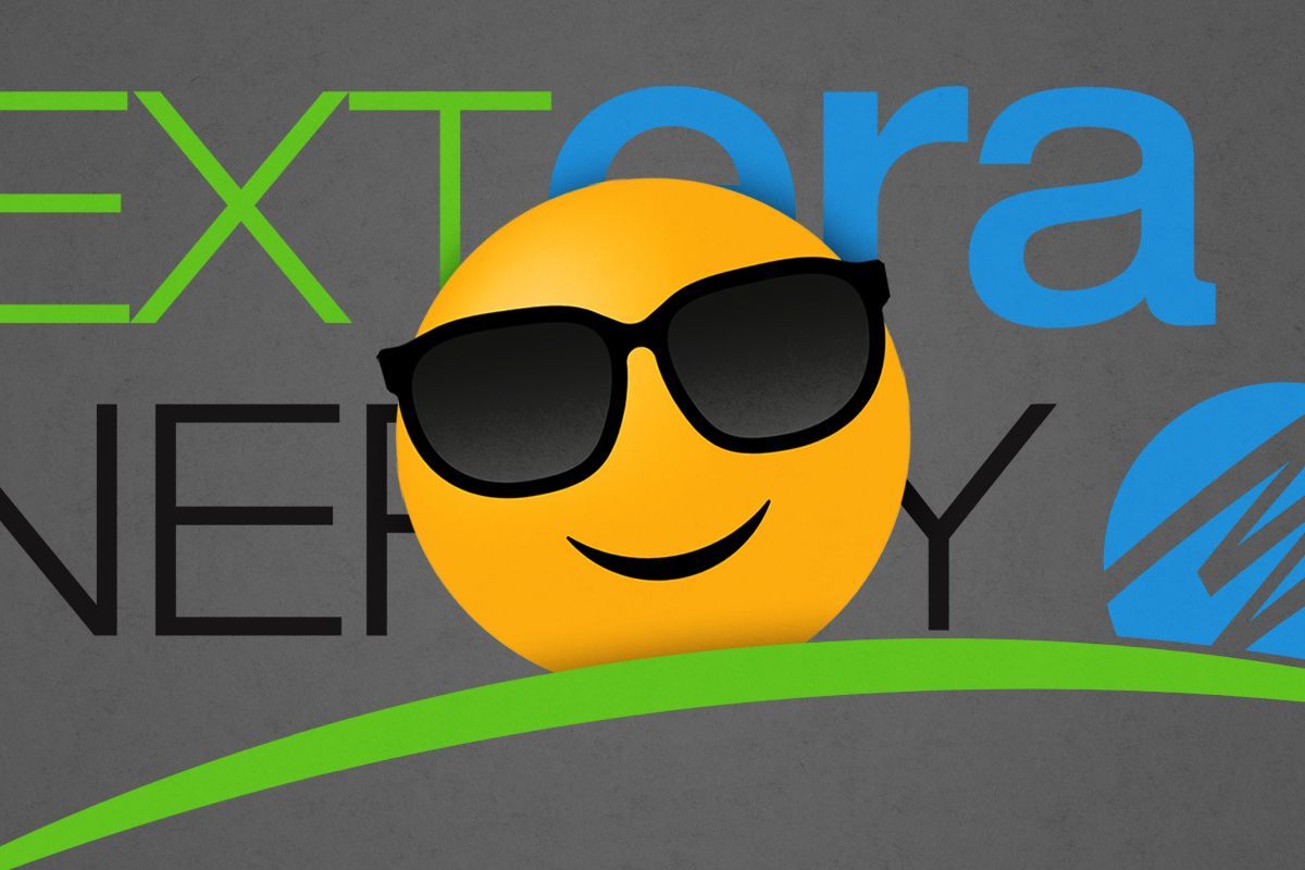 A sunglasses emoji amid the NextEra logo.