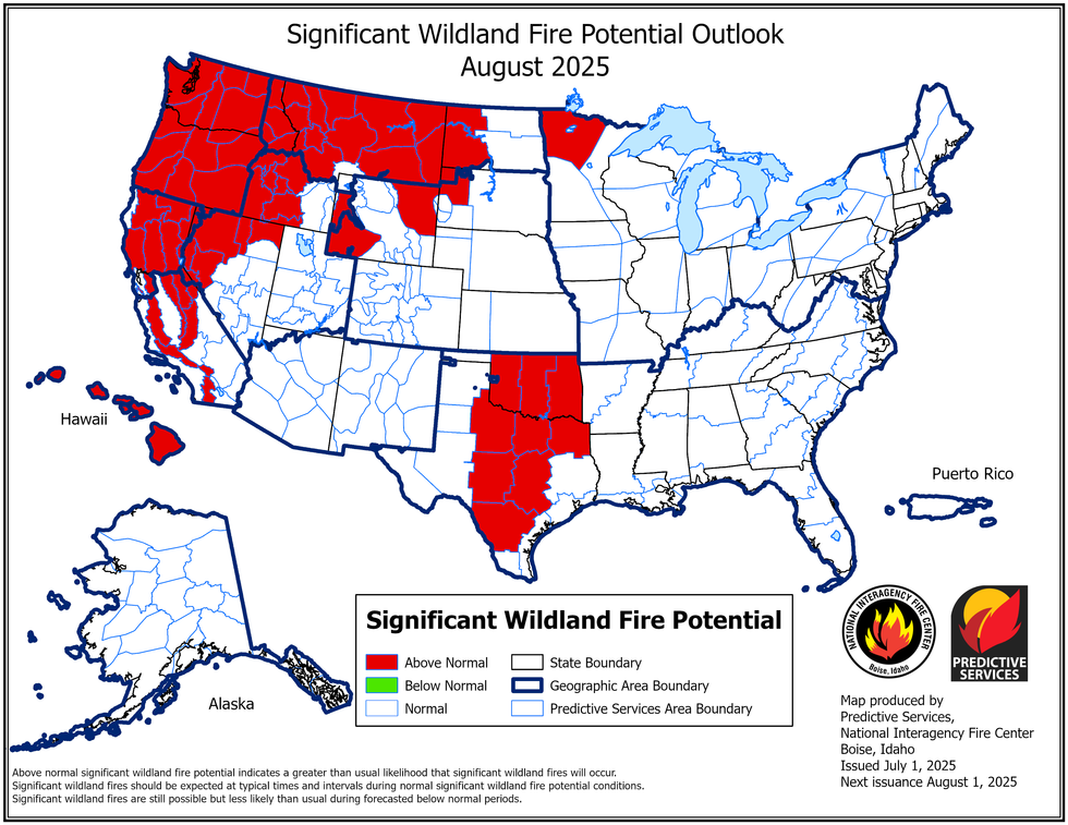 August wildland fire potential map