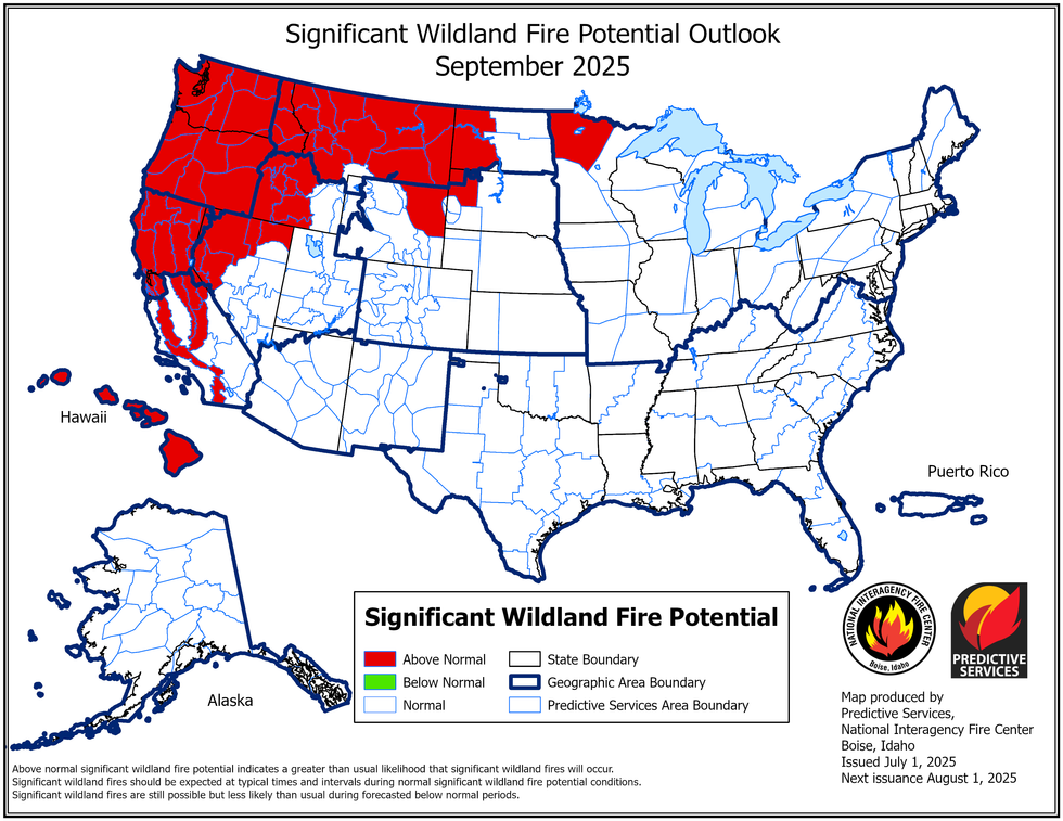 September wildland fire potential map