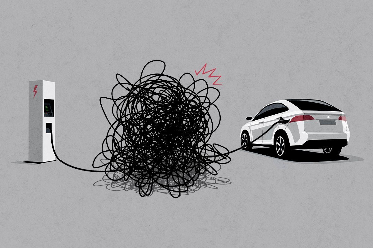 A tangled EV cord.