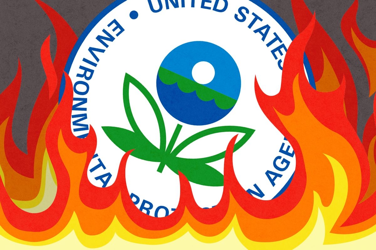 The EPA logo in flames.