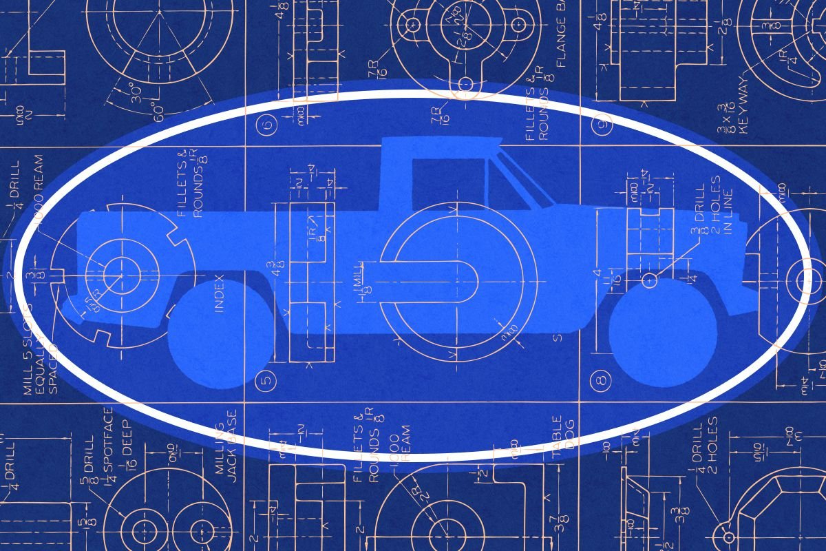 A pickup truck and a diagram.