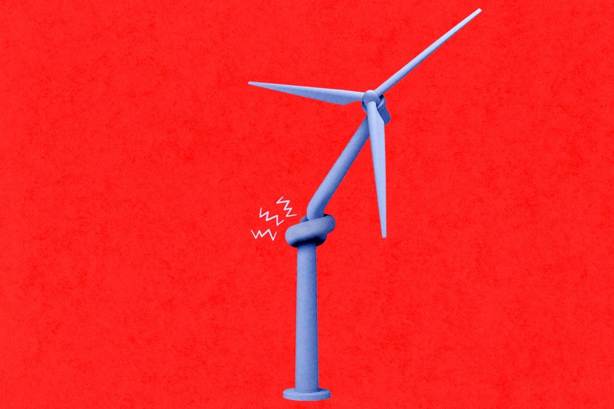 A wind turbine tied in a knot.