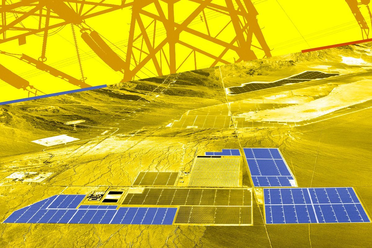 Solar panels and pylons.