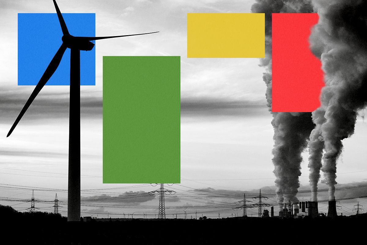 A wind turbine and air pollution.