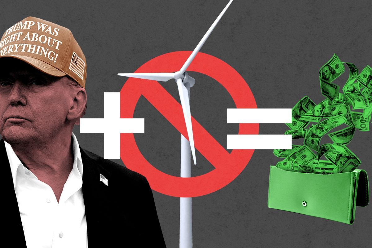 Donald Trump, a wind turbine, and money.