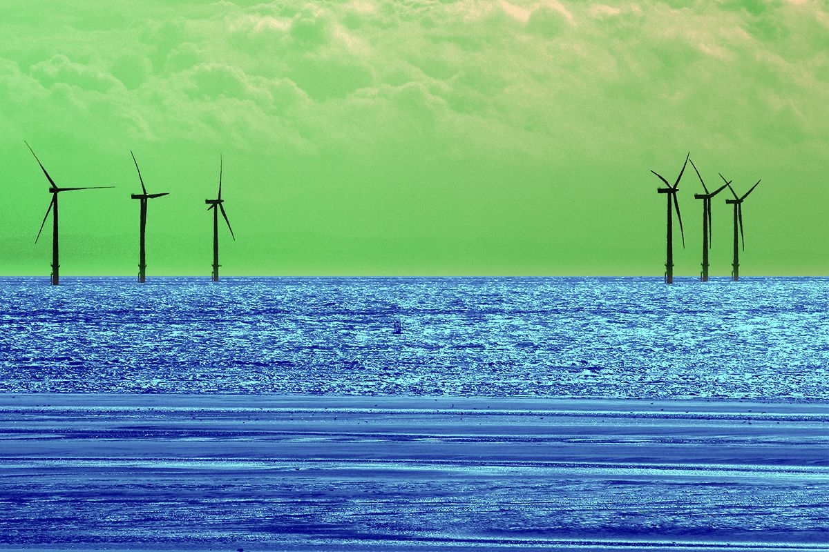 Offshore wind turbines.