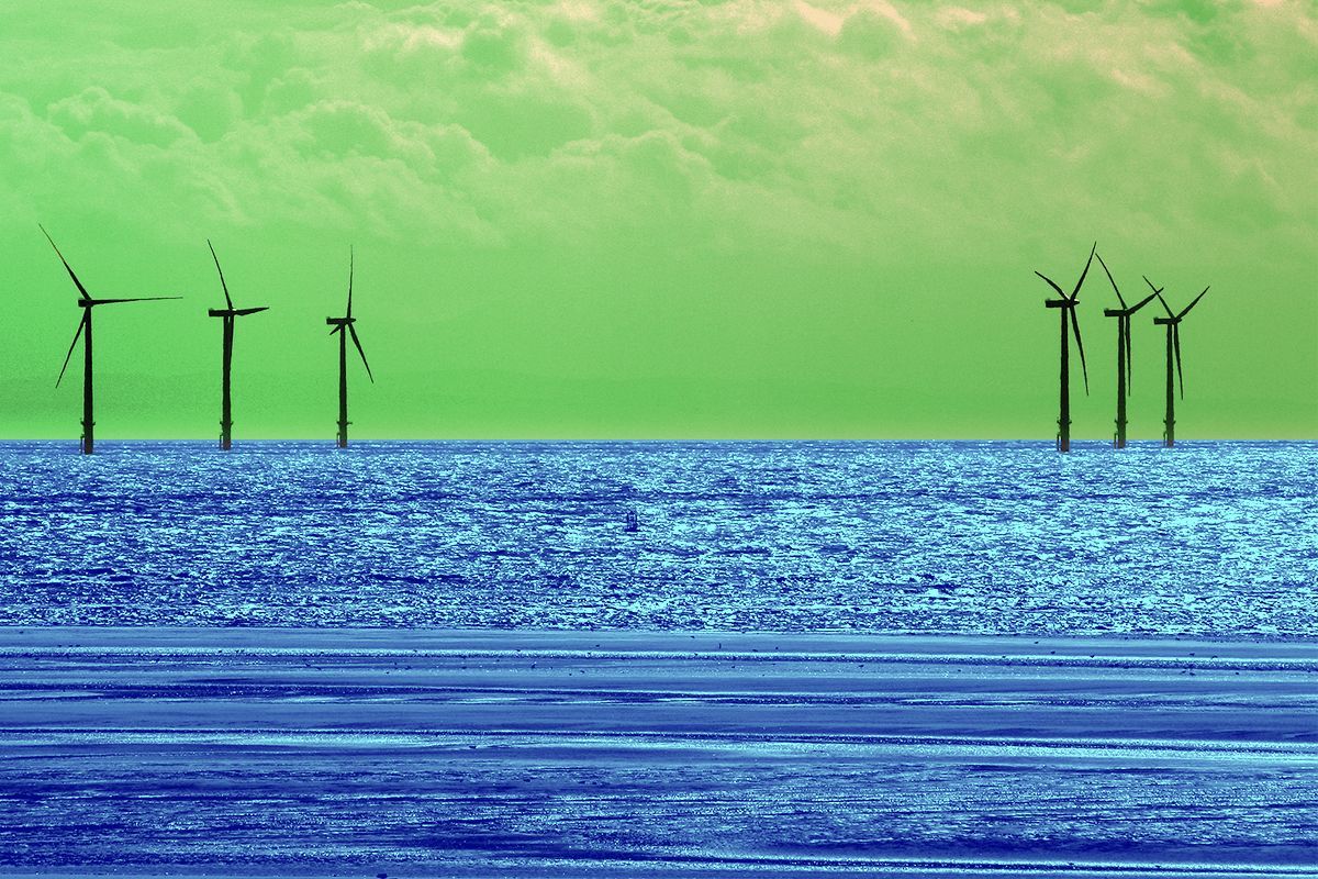 Offshore wind turbines.