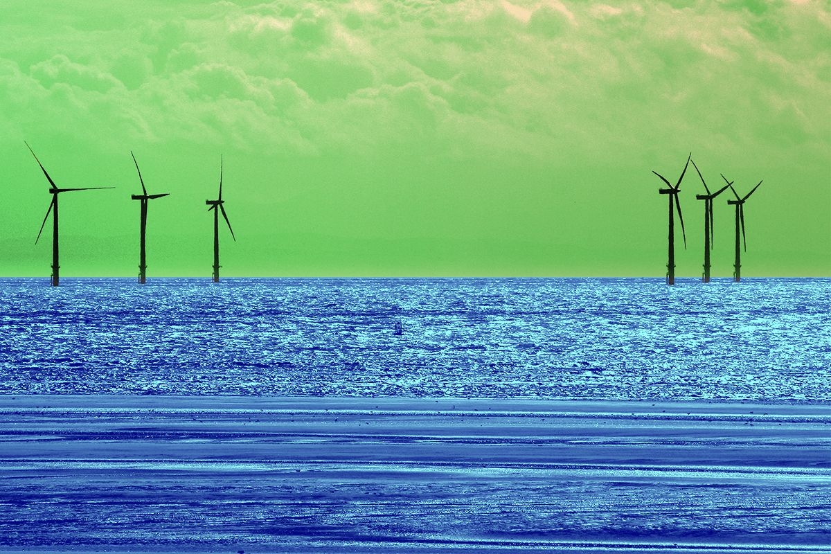 Offshore wind turbines.