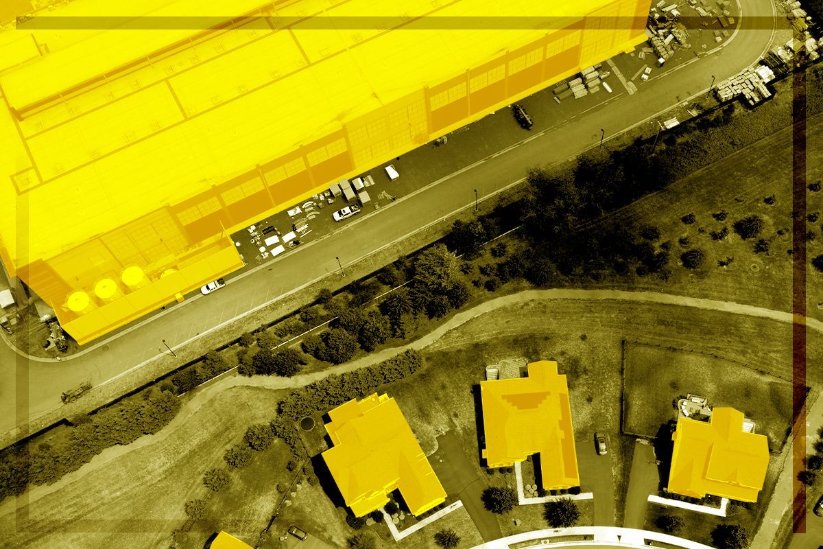 A data center and houses.