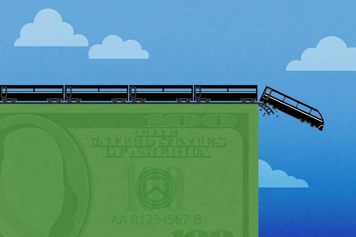 A train going off a cliff.