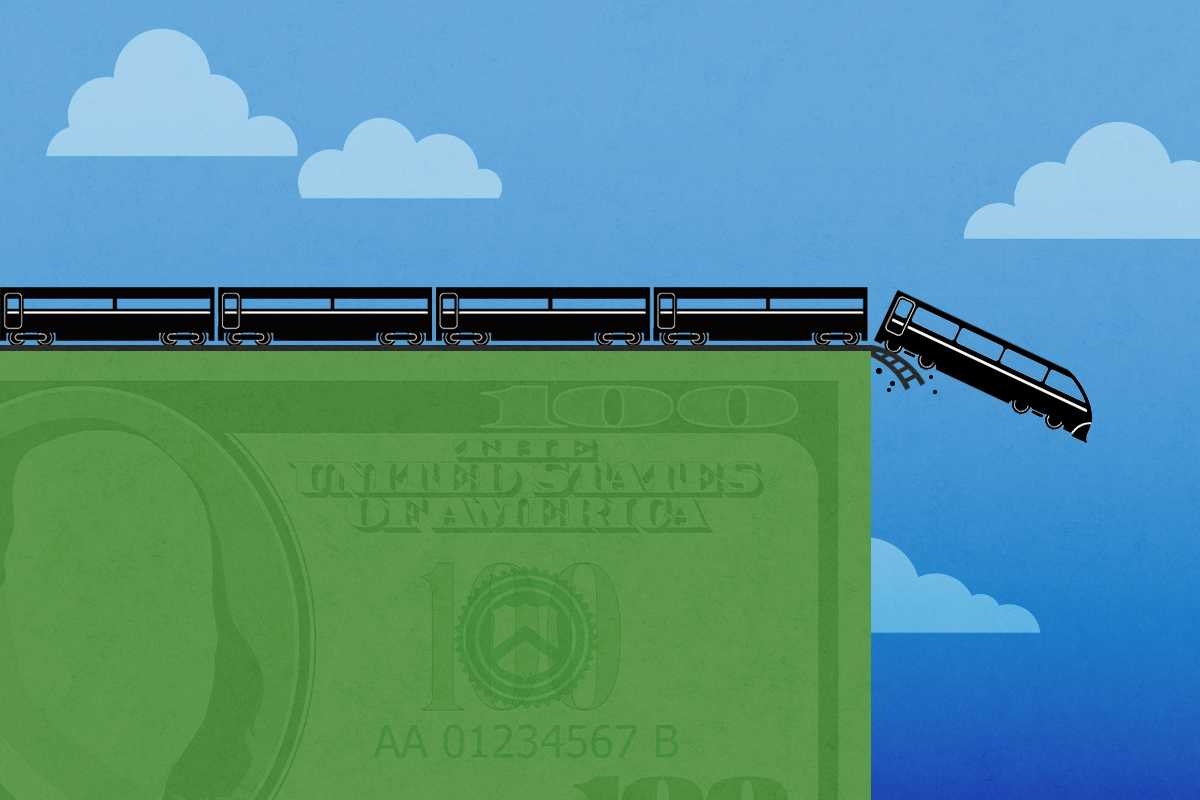 A train going off a cliff.