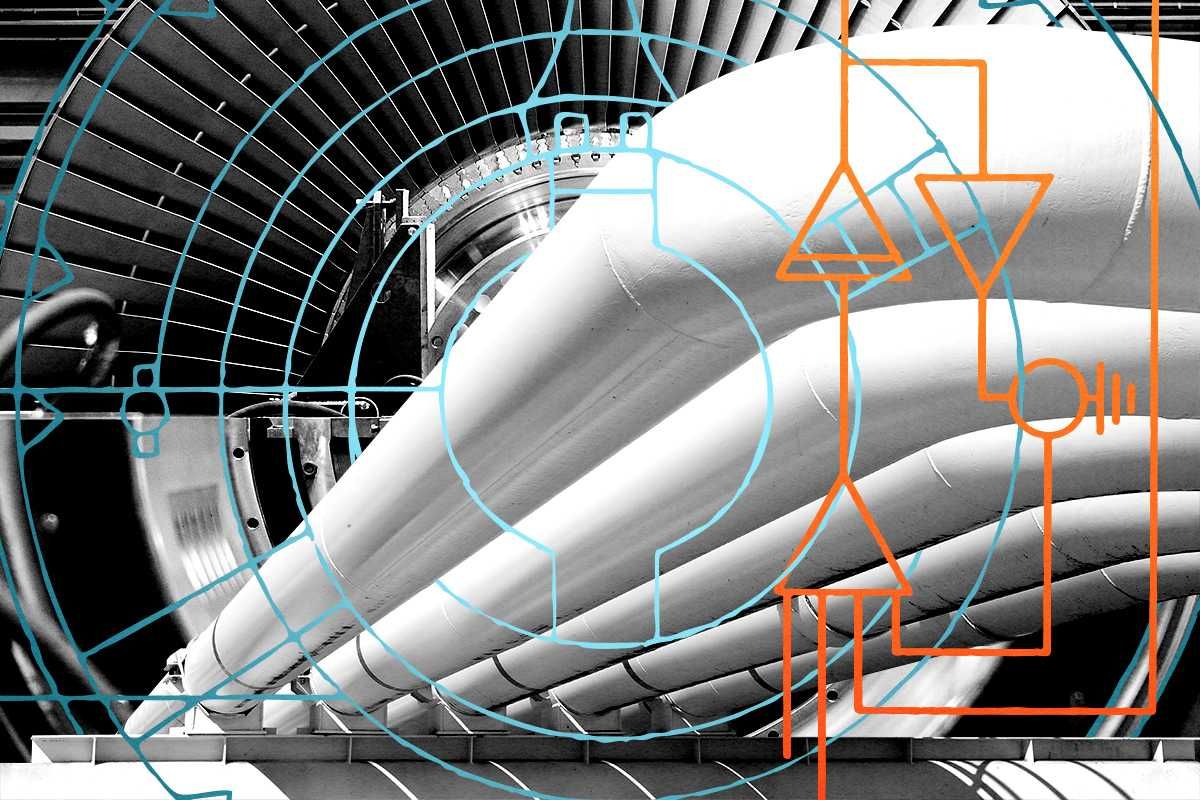 Pipelines and a turbine.