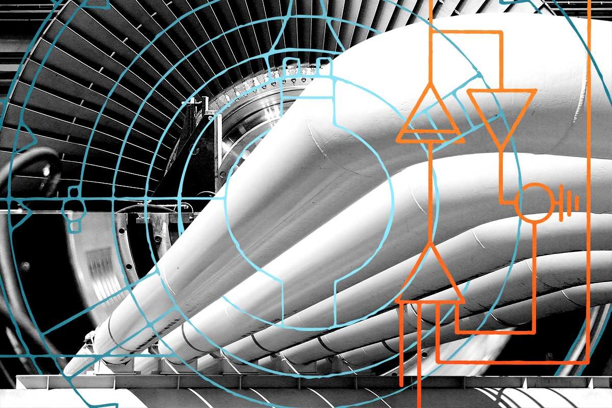 Pipelines and a turbine.