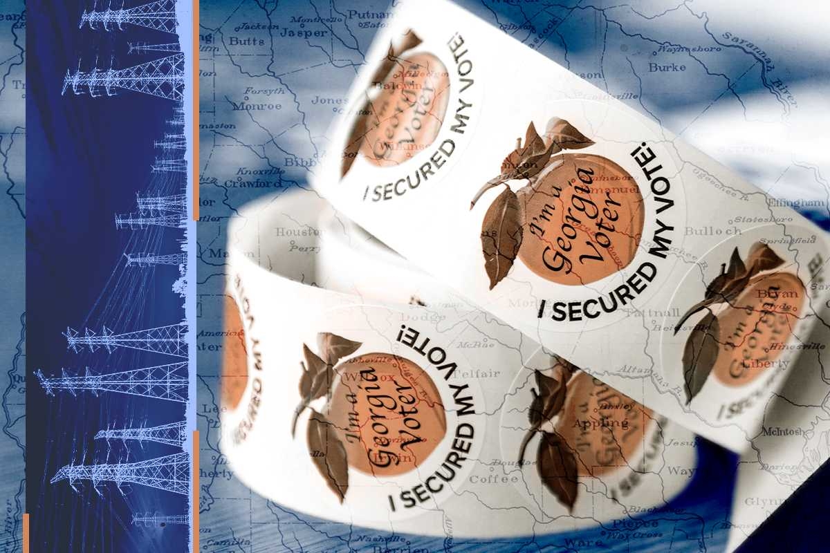 Voting stickers and power lines.