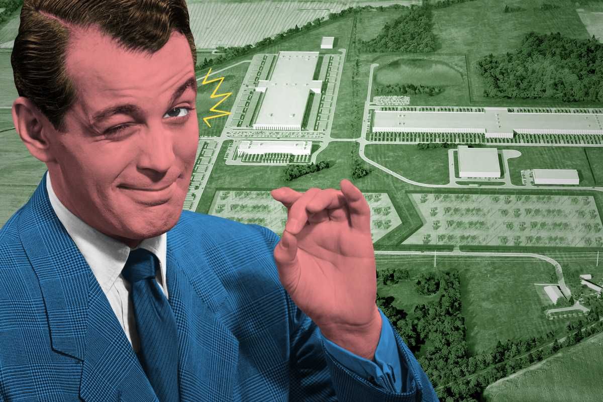 A winking salesman.