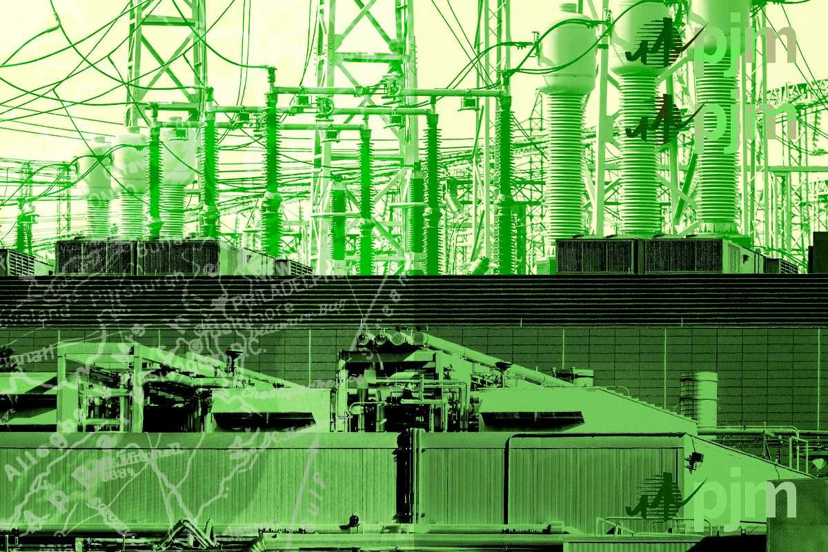 Power lines and a data center.