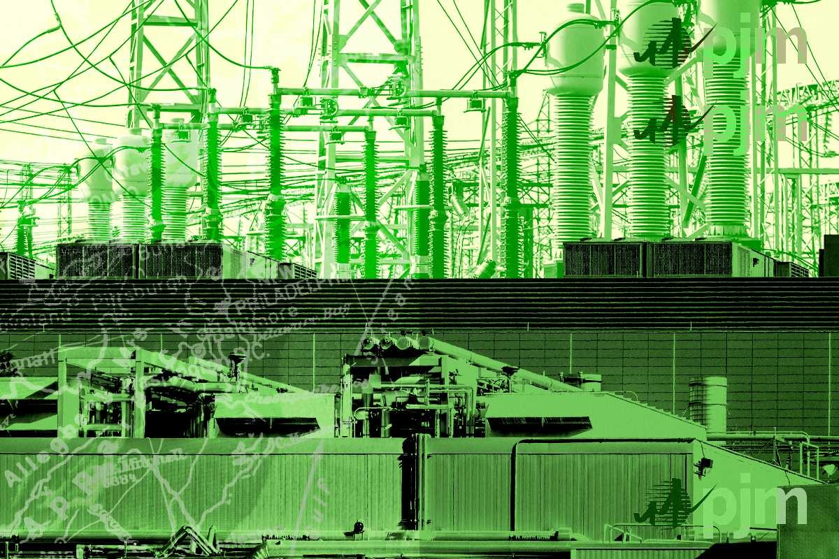 Power lines and a data center.