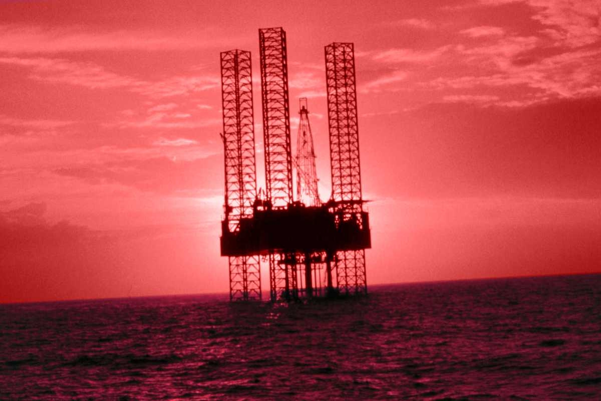 An offshore oil rig.