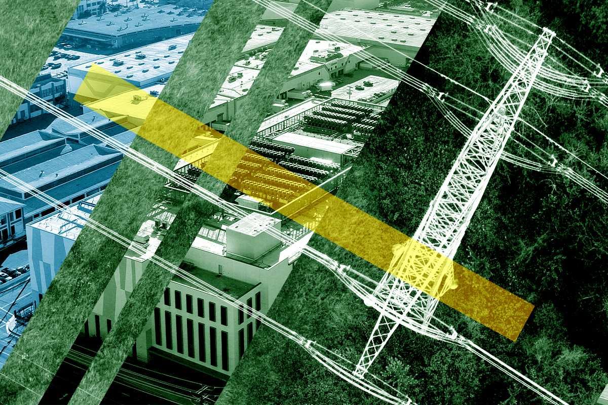 A data center and power lines.