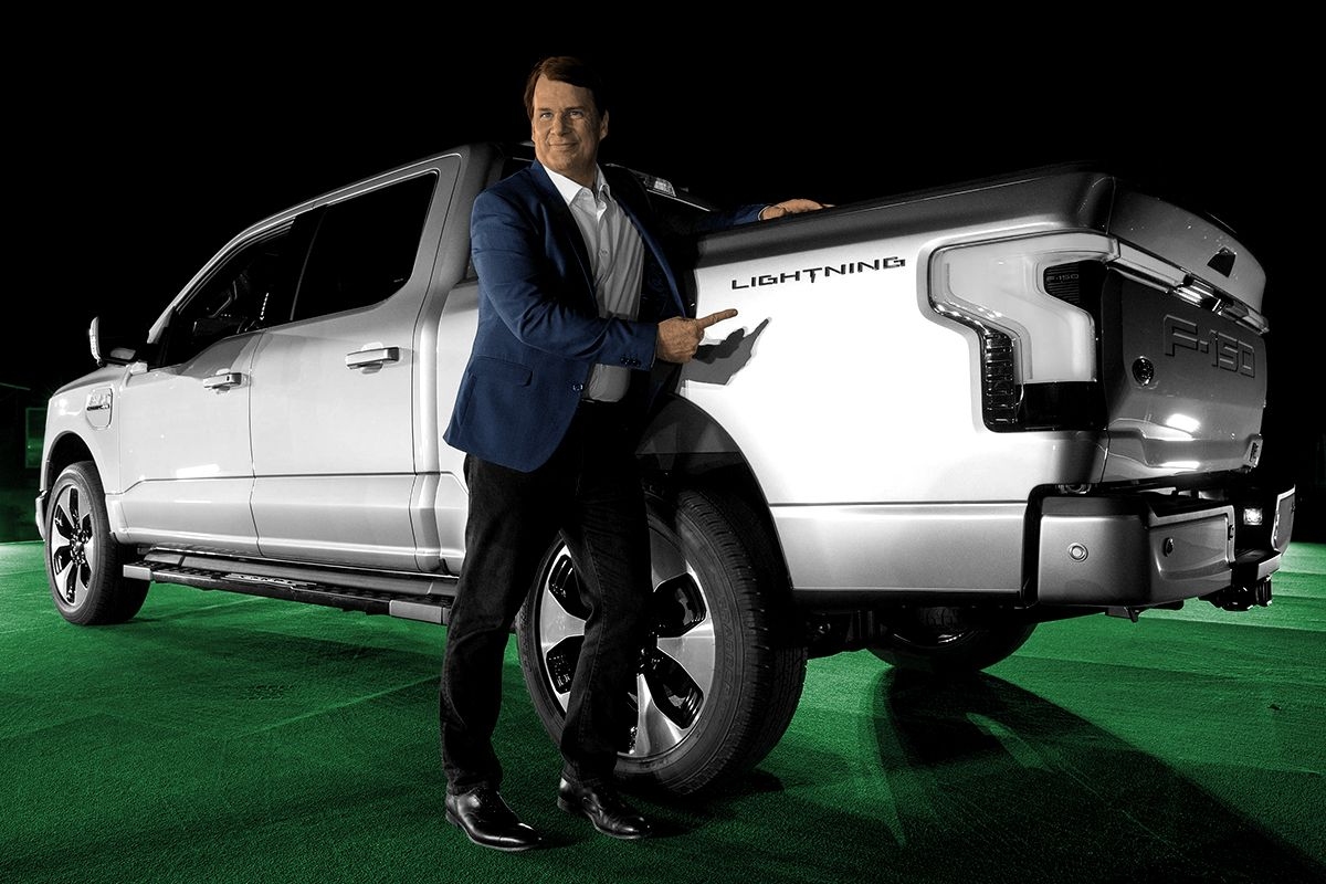 Jim Farley and a Ford F-150 Lightning.