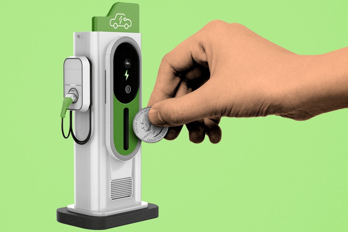 A coin-operated EV charger.