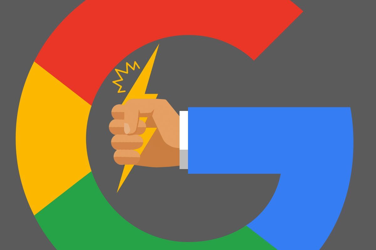 The Google logo holding electricity.