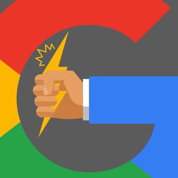The Google logo holding electricity.