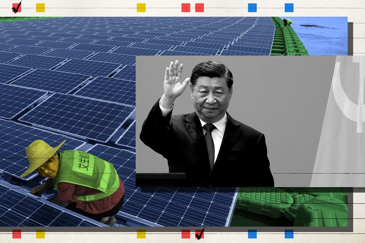 Xi Jinping and solar panel installation.